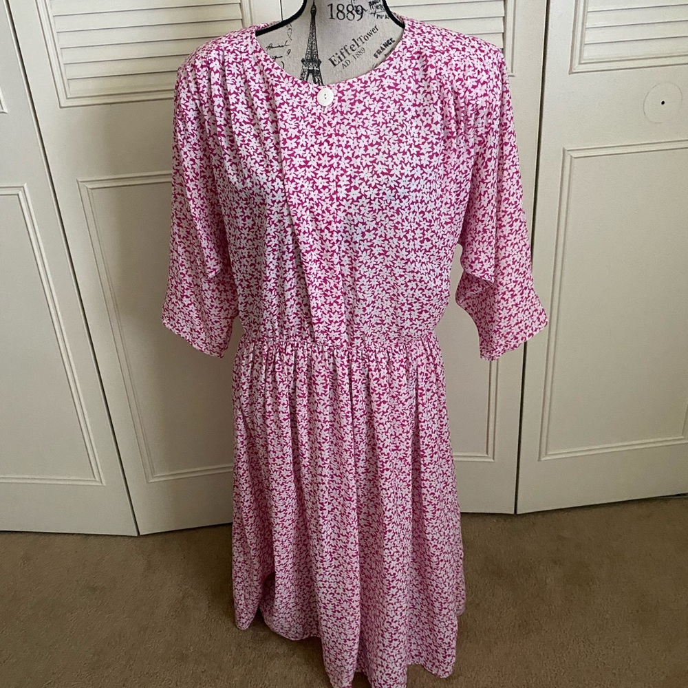 Alison Peters vintage long floral print pink white dress size 14